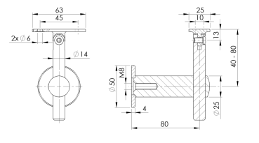 Edelstahl Handlaufstütze für gerader Anschluss variabel Handlaufhalter Wandhalter Geländer, V2A, geschliffen